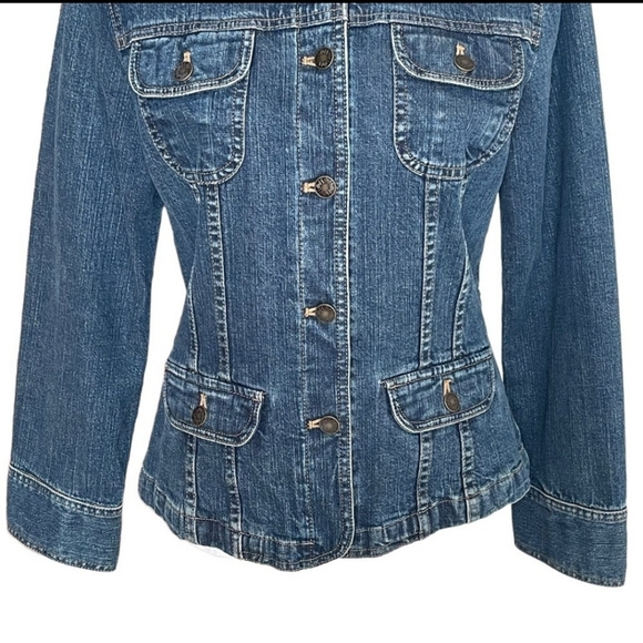 J. Jill Women’s Denim Blue Jean Jacket Size S Stretch Pockets Button Front - Picture 3 of 6